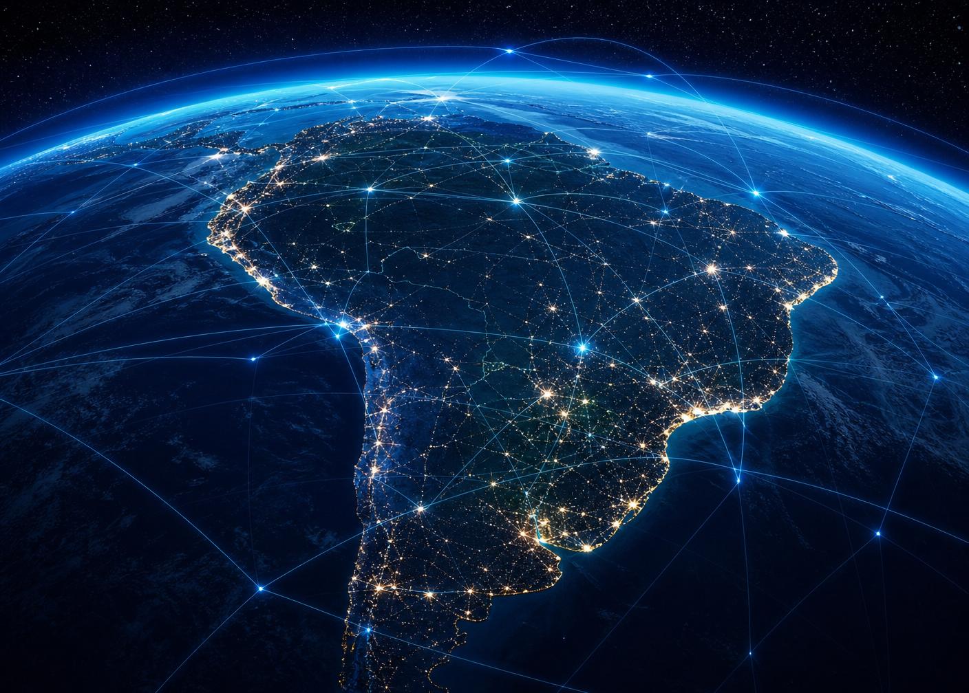 Mapa de cobertura da América do Sul iluminada por satélites